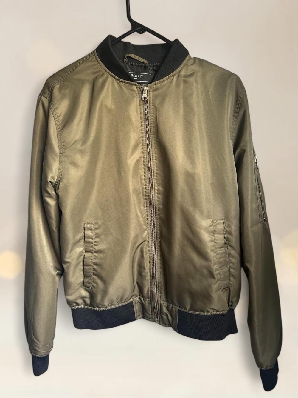 Forever 21 Men's Olive Green Satin Bomber Jacket